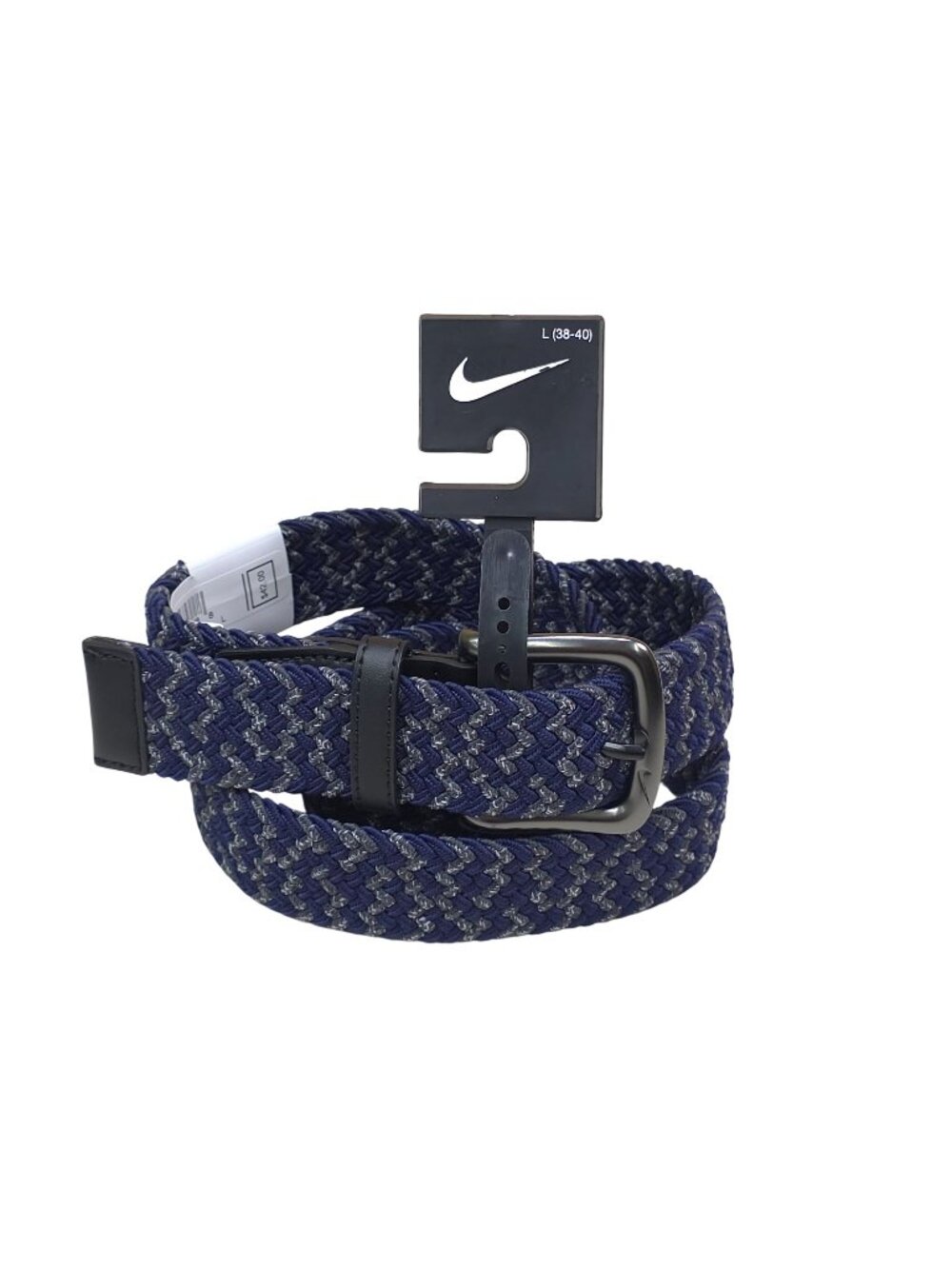 Nike Stretch Braided Golf Belt Size M 34-36 Navy & Gray With Silver Buckle